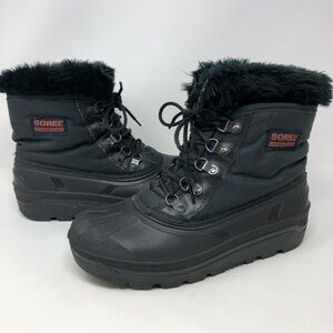 Sorel Canada Black Nylon Winter Duck Boots Insulated Rubber Lace Up Vintage